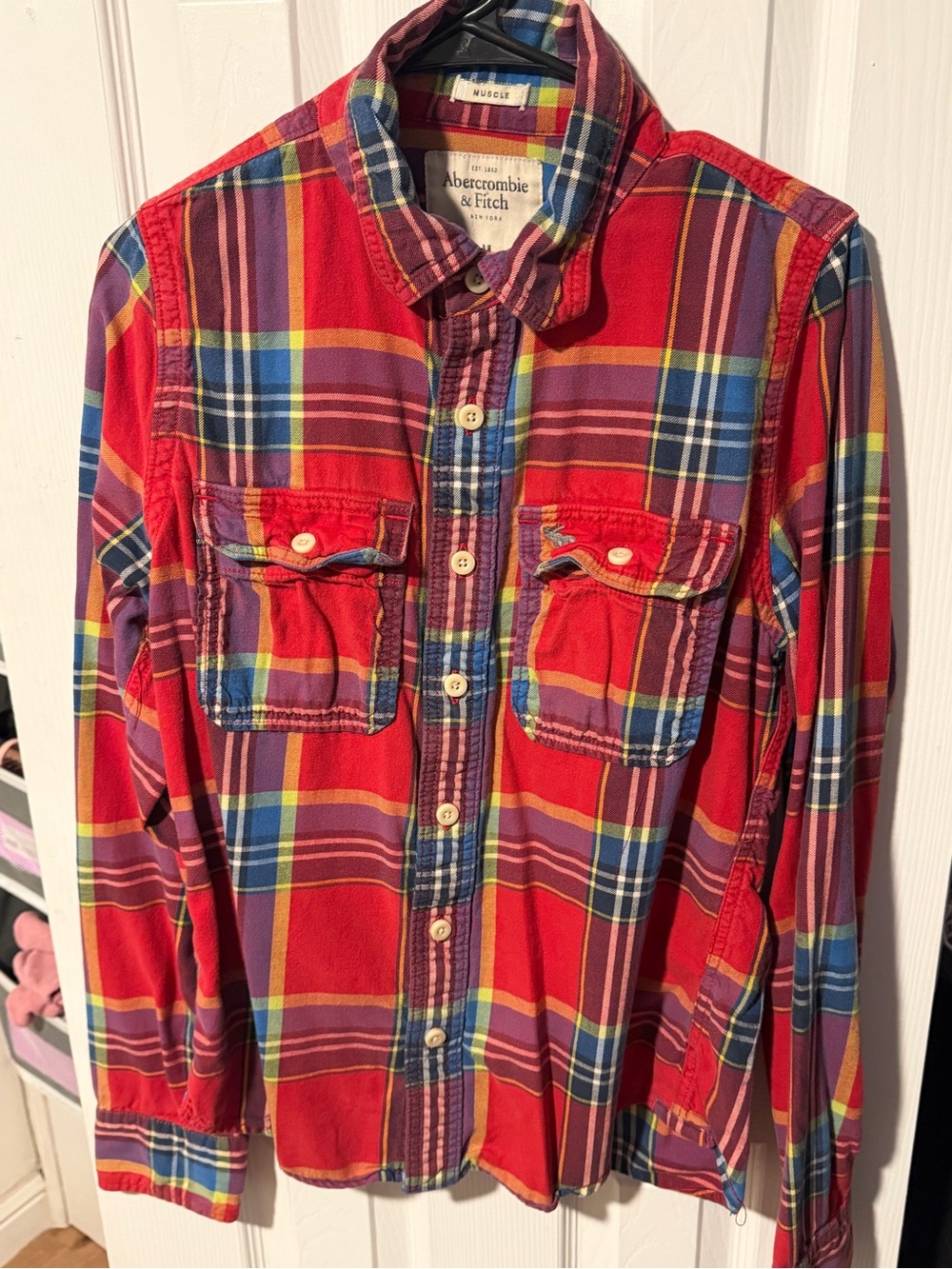 Abercrombie & Fitch Red Plaid Long-Sleeve Button-Down Shirt